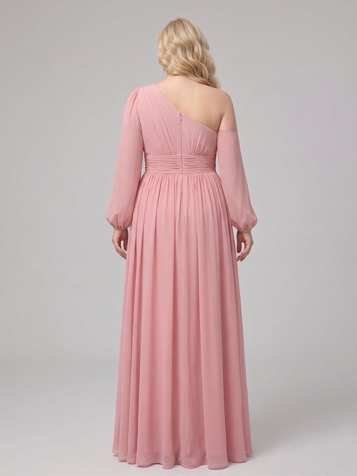 A-Line/Princess Floor-Length Long Sleeves Plus Size Bridesmaid Dresses With Split Side &amp; Sash