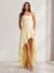 Sheath/Column Strapless Asymmetrical Bridesmaid Dresses with Split Side & Ruffles