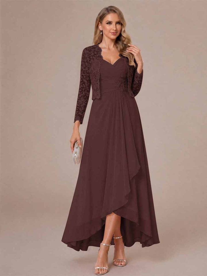 A-Line/Princess Sweetheart Sleeveless Asymmetrical Mother of the Bride Dresses with Appliques &amp; Jacket