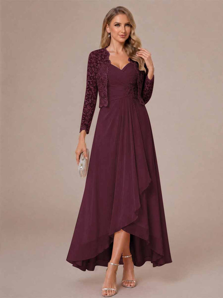 A-Line/Princess Sweetheart Sleeveless Asymmetrical Mother of the Bride Dresses with Appliques &amp; Jacket