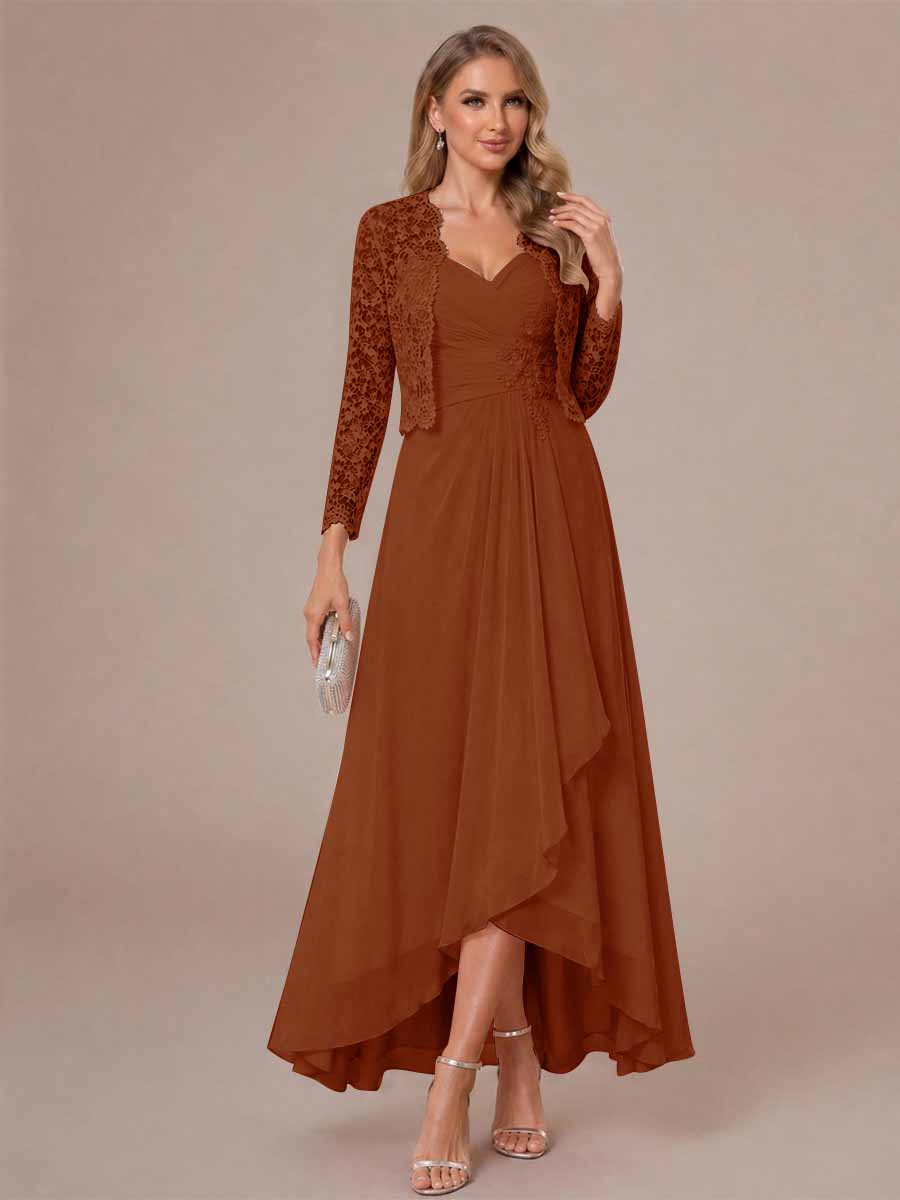 A-Line/Princess Sweetheart Sleeveless Asymmetrical Mother of the Bride Dresses with Appliques &amp; Jacket