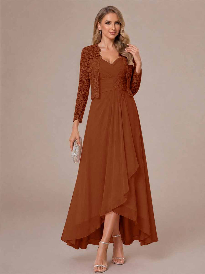 A-Line/Princess Sweetheart Sleeveless Asymmetrical Mother of the Bride Dresses with Appliques &amp; Jacket