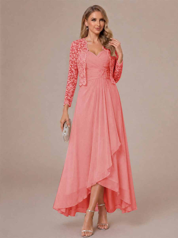 A-Line/Princess Sweetheart Sleeveless Asymmetrical Mother of the Bride Dresses with Appliques &amp; Jacket