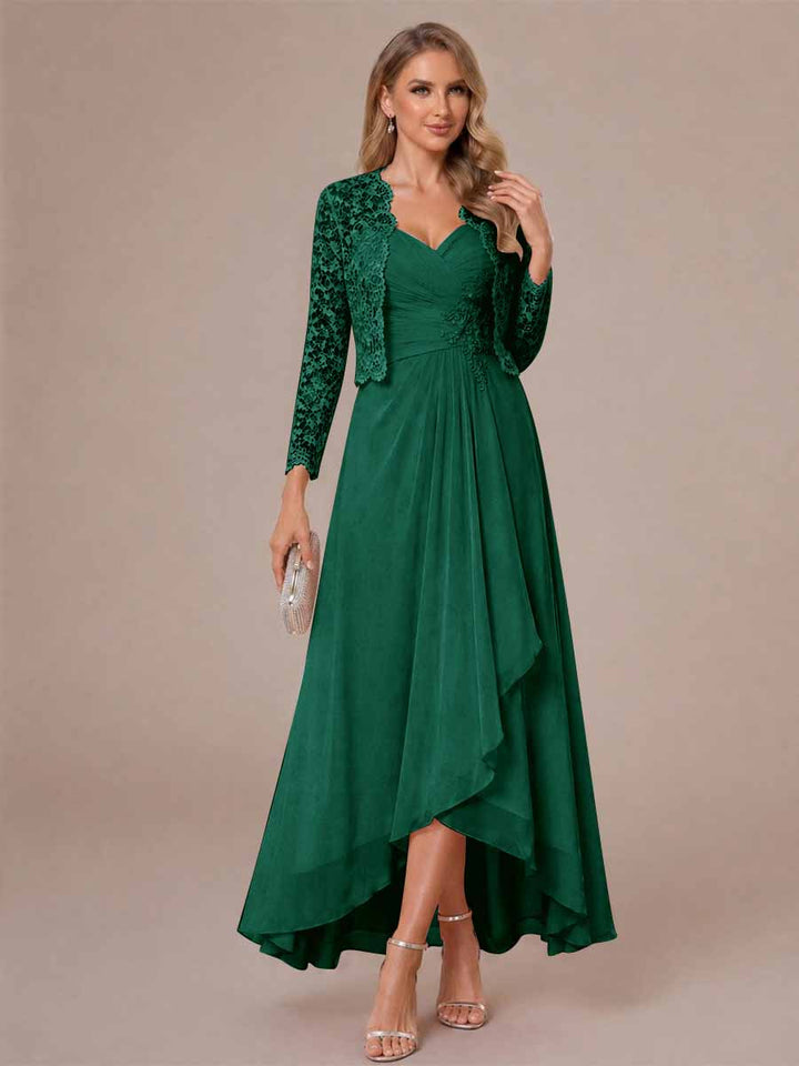 A-Line/Princess Sweetheart Sleeveless Asymmetrical Mother of the Bride Dresses with Appliques &amp; Jacket