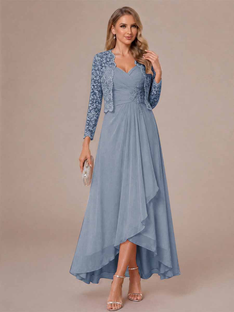 A-Line/Princess Sweetheart Sleeveless Asymmetrical Mother of the Bride Dresses with Appliques &amp; Jacket