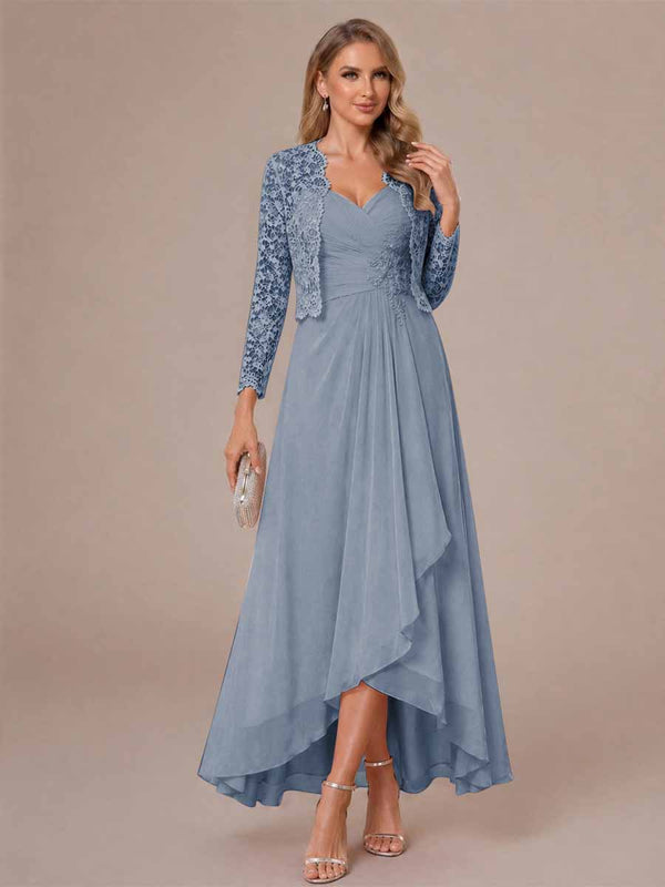 A-Line/Princess Sweetheart Sleeveless Asymmetrical Mother of the Bride Dresses with Appliques & Jacket
