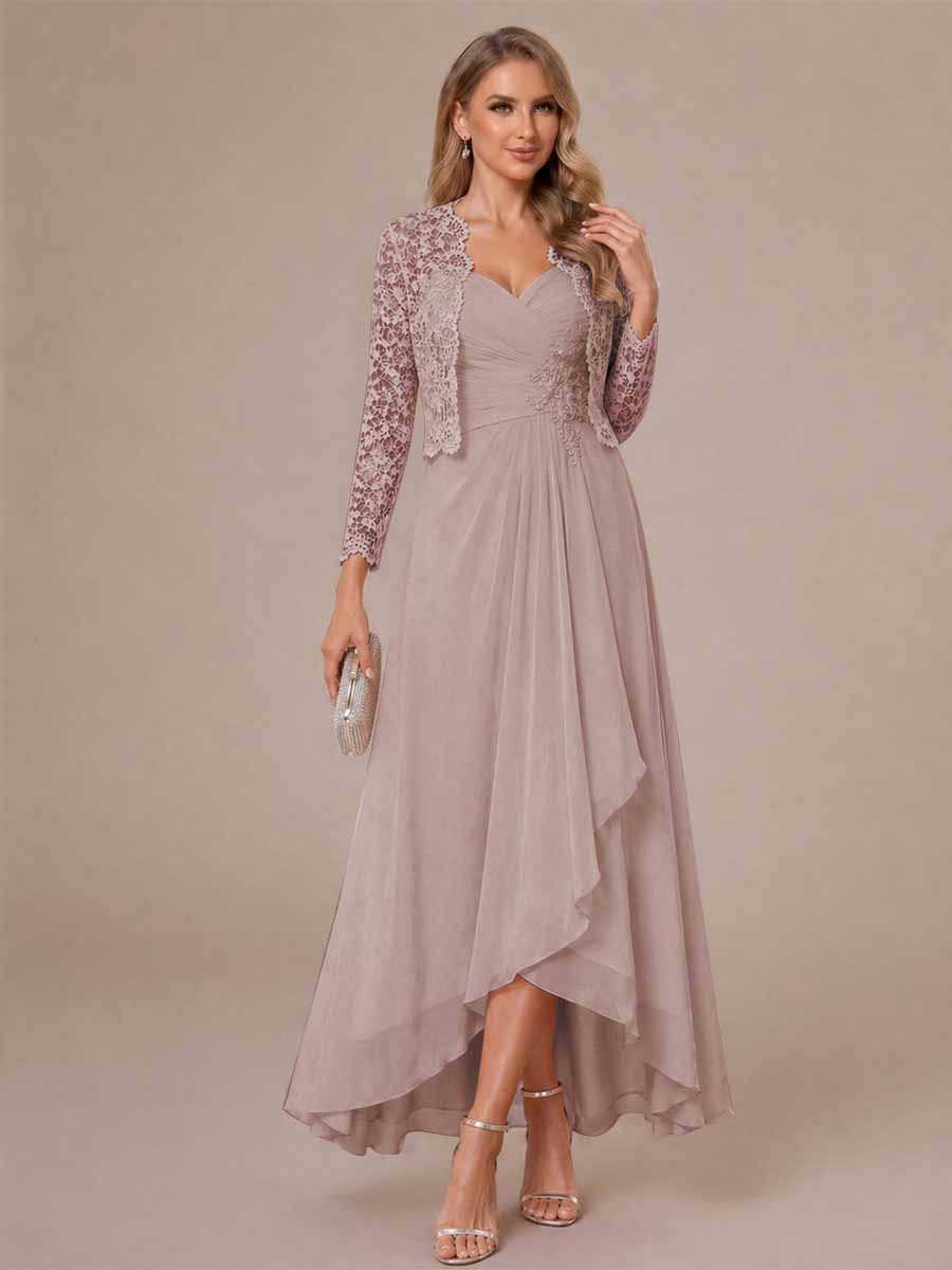 A-Line/Princess Sweetheart Sleeveless Asymmetrical Mother of the Bride Dresses with Appliques &amp; Jacket