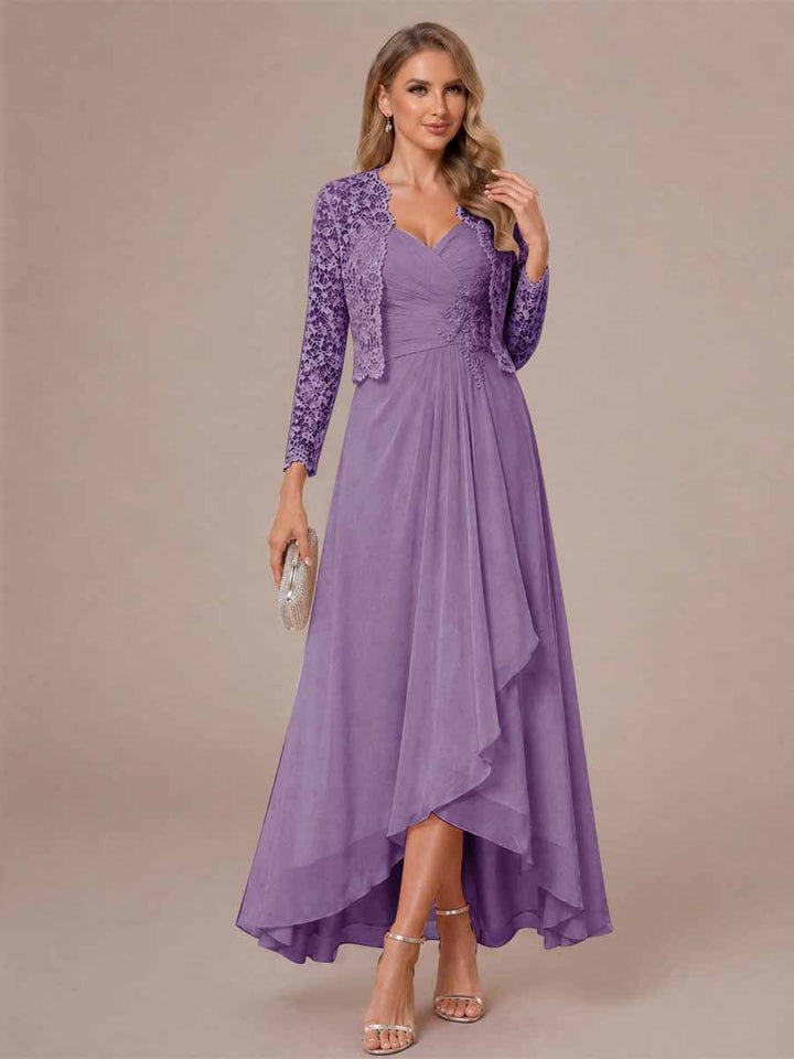 A-Line/Princess Sweetheart Sleeveless Asymmetrical Mother of the Bride Dresses with Appliques &amp; Jacket