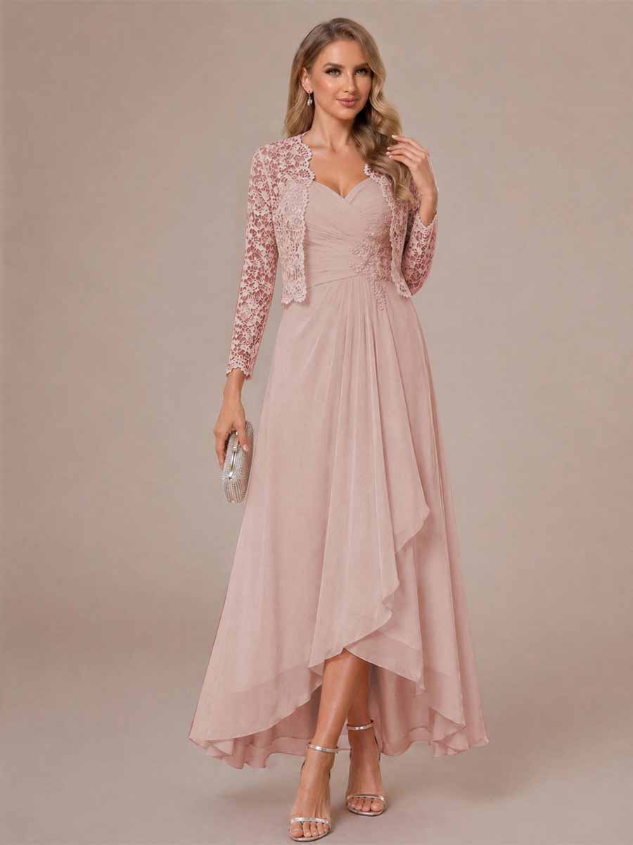 A-Line/Princess Sweetheart Sleeveless Asymmetrical Mother of the Bride Dresses with Appliques &amp; Jacket