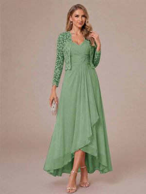 A-Line/Princess Sweetheart Sleeveless Asymmetrical Mother of the Bride Dresses with Appliques & Jacket