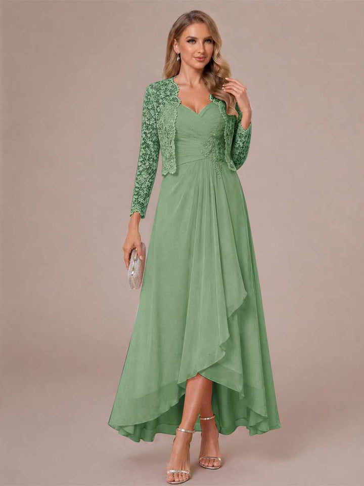 A-Line/Princess Sweetheart Sleeveless Asymmetrical Mother of the Bride Dresses with Appliques &amp; Jacket