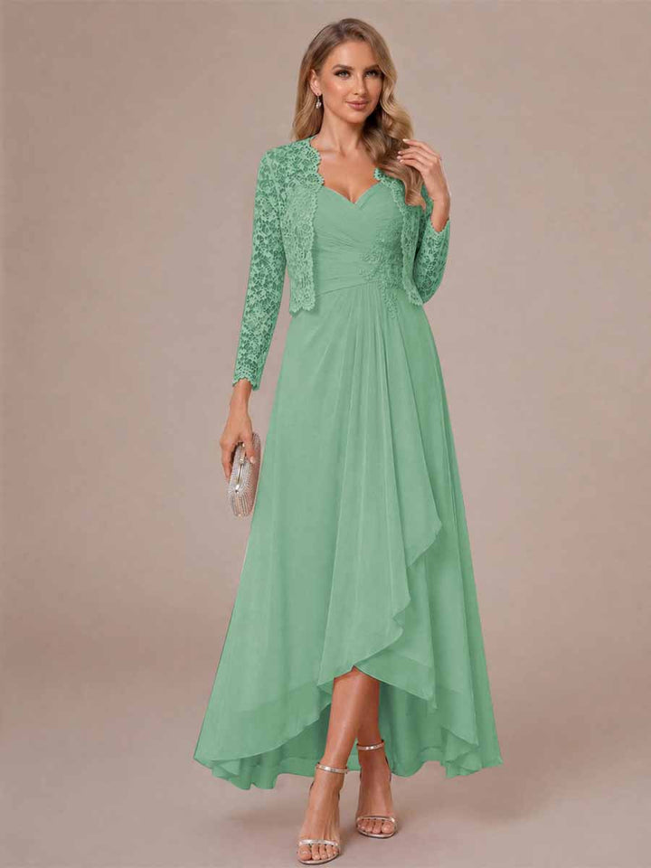 A-Line/Princess Sweetheart Sleeveless Asymmetrical Mother of the Bride Dresses with Appliques &amp; Jacket