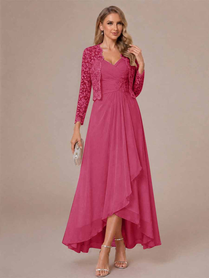A-Line/Princess Sweetheart Sleeveless Asymmetrical Mother of the Bride Dresses with Appliques &amp; Jacket