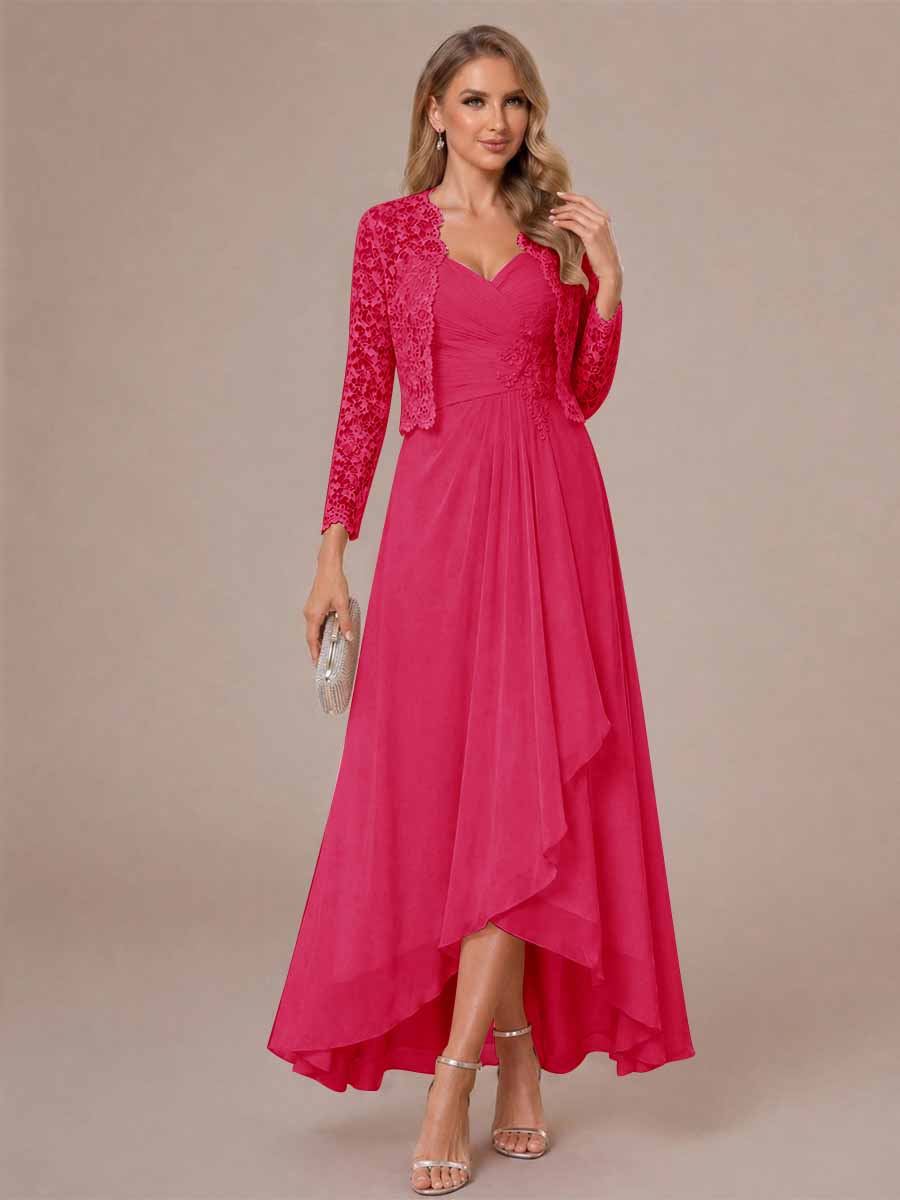 A-Line/Princess Sweetheart Sleeveless Asymmetrical Mother of the Bride Dresses with Appliques &amp; Jacket