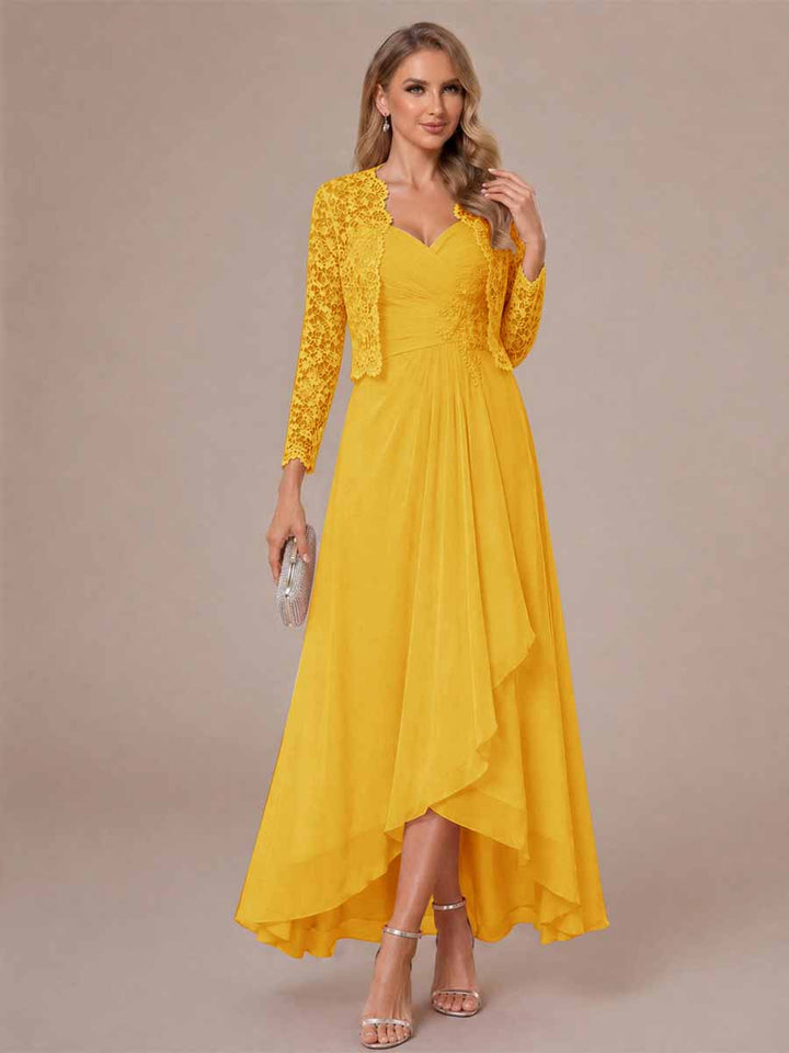 A-Line/Princess Sweetheart Sleeveless Asymmetrical Mother of the Bride Dresses with Appliques &amp; Jacket