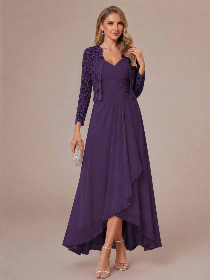 A-Line/Princess Sweetheart Sleeveless Asymmetrical Mother of the Bride Dresses with Appliques &amp; Jacket