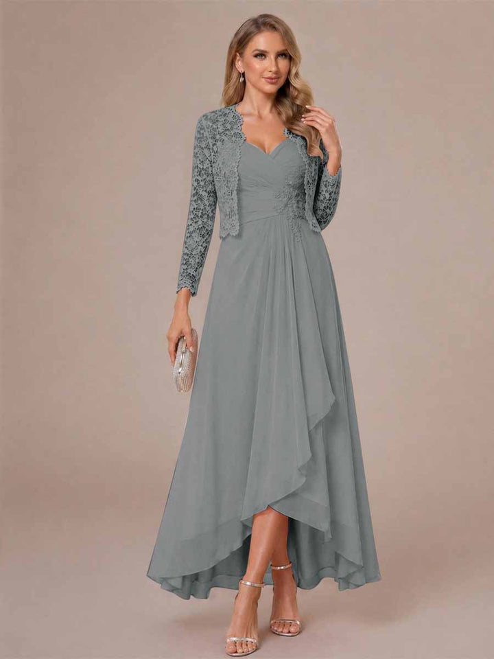 A-Line/Princess Sweetheart Sleeveless Asymmetrical Mother of the Bride Dresses with Appliques &amp; Jacket