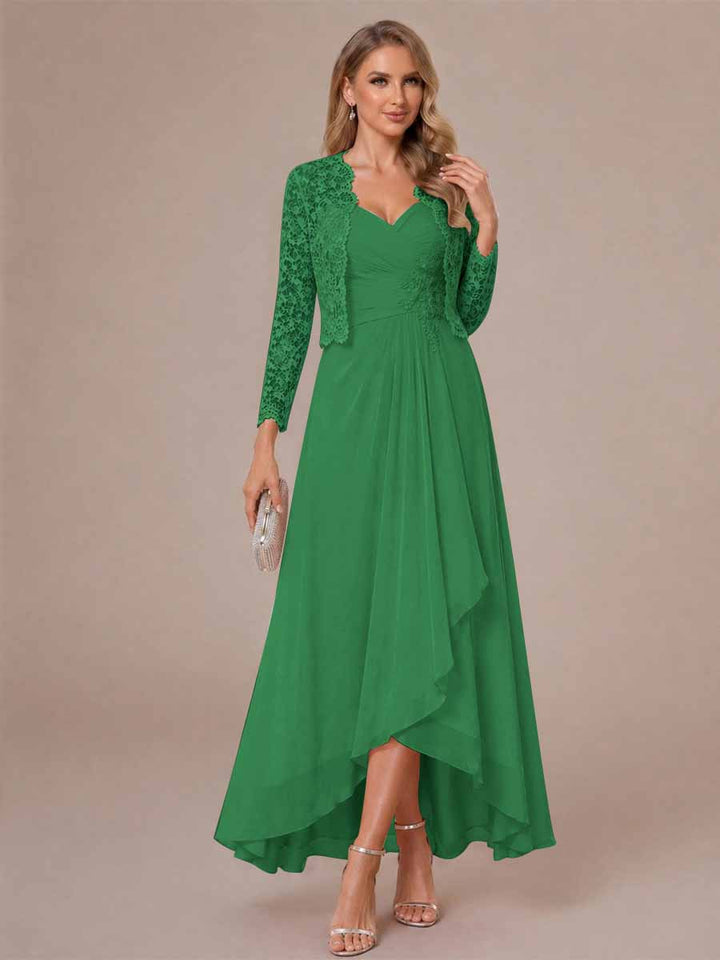A-Line/Princess Sweetheart Sleeveless Asymmetrical Mother of the Bride Dresses with Appliques &amp; Jacket
