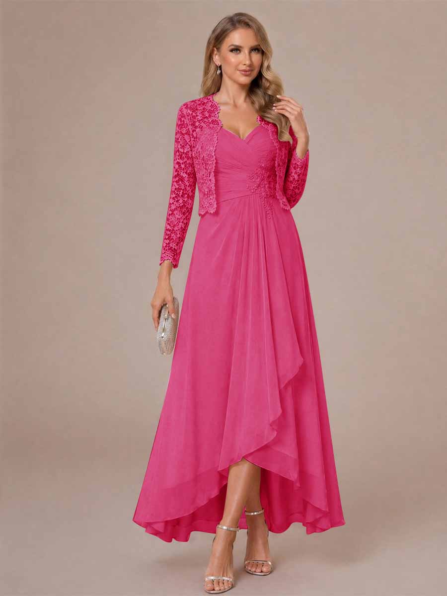 A-Line/Princess Sweetheart Sleeveless Asymmetrical Mother of the Bride Dresses with Appliques &amp; Jacket