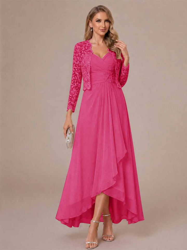 A-Line/Princess Sweetheart Sleeveless Asymmetrical Mother of the Bride Dresses with Appliques &amp; Jacket
