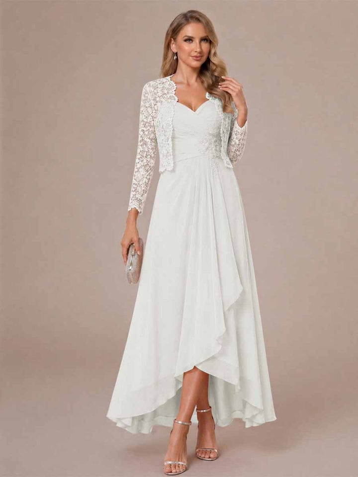 A-Line/Princess Sweetheart Sleeveless Asymmetrical Mother of the Bride Dresses with Appliques &amp; Jacket