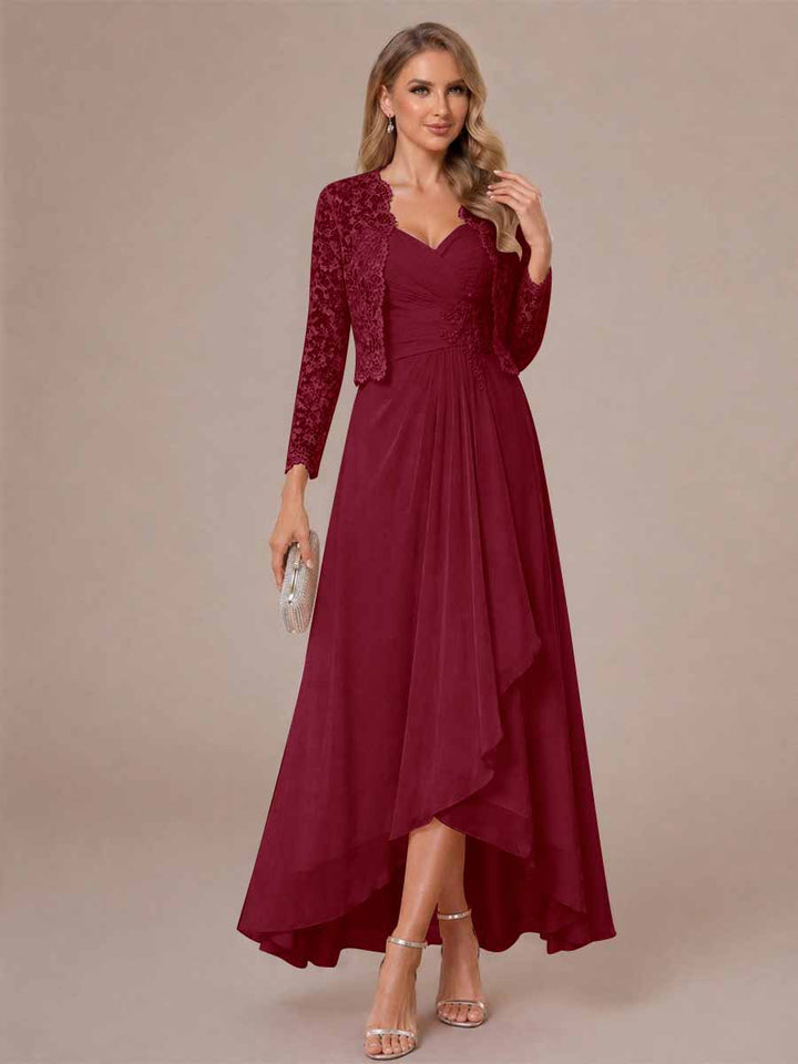 A-Line/Princess Sweetheart Sleeveless Asymmetrical Mother of the Bride Dresses with Appliques &amp; Jacket
