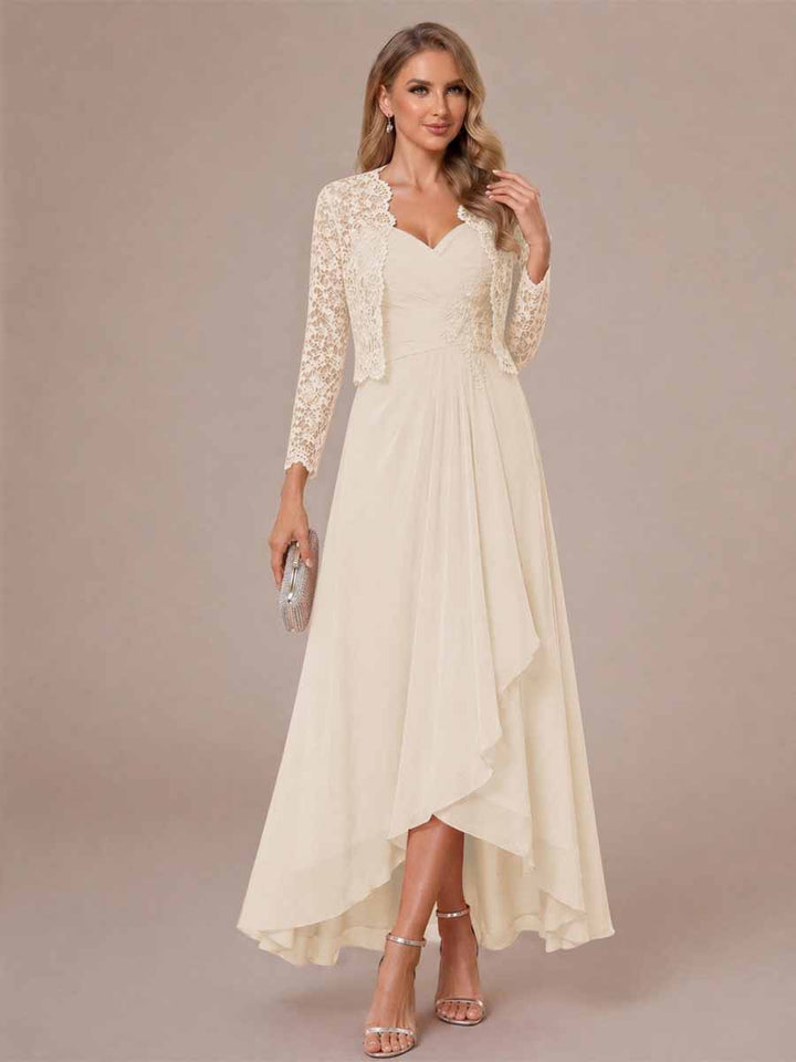 A-Line/Princess Sweetheart Sleeveless Asymmetrical Mother of the Bride Dresses with Appliques &amp; Jacket