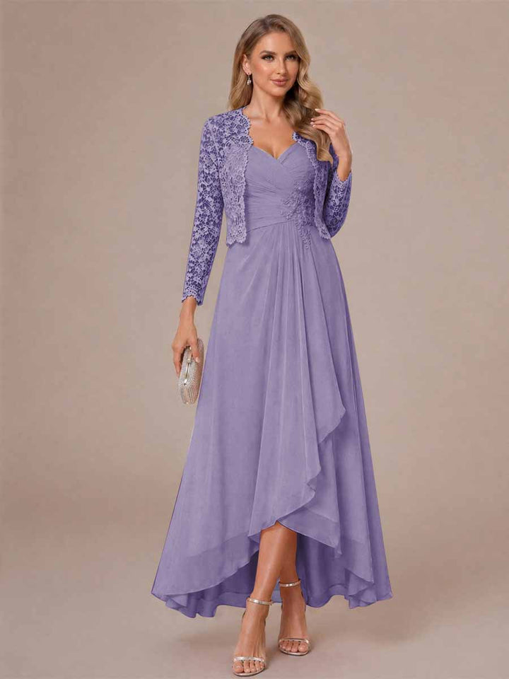 A-Line/Princess Sweetheart Sleeveless Asymmetrical Mother of the Bride Dresses with Appliques &amp; Jacket