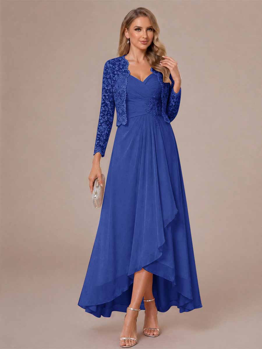 A-Line/Princess Sweetheart Sleeveless Asymmetrical Mother of the Bride Dresses with Appliques &amp; Jacket