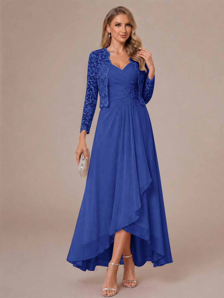A-Line/Princess Sweetheart Sleeveless Asymmetrical Mother of the Bride Dresses with Appliques &amp; Jacket
