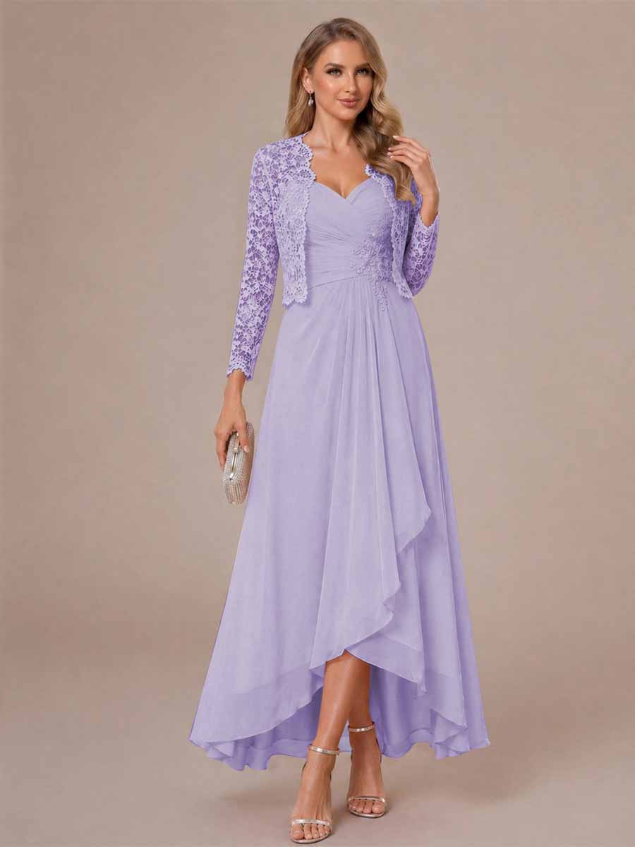 A-Line/Princess Sweetheart Sleeveless Asymmetrical Mother of the Bride Dresses with Appliques &amp; Jacket