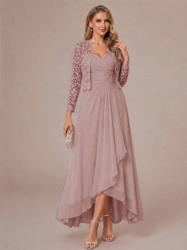A-Line/Princess Sweetheart Sleeveless Asymmetrical Mother of the Bride Dresses with Appliques &amp; Jacket