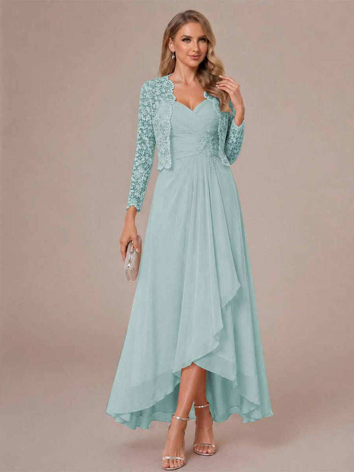 A-Line/Princess Sweetheart Sleeveless Asymmetrical Mother of the Bride Dresses with Appliques &amp; Jacket
