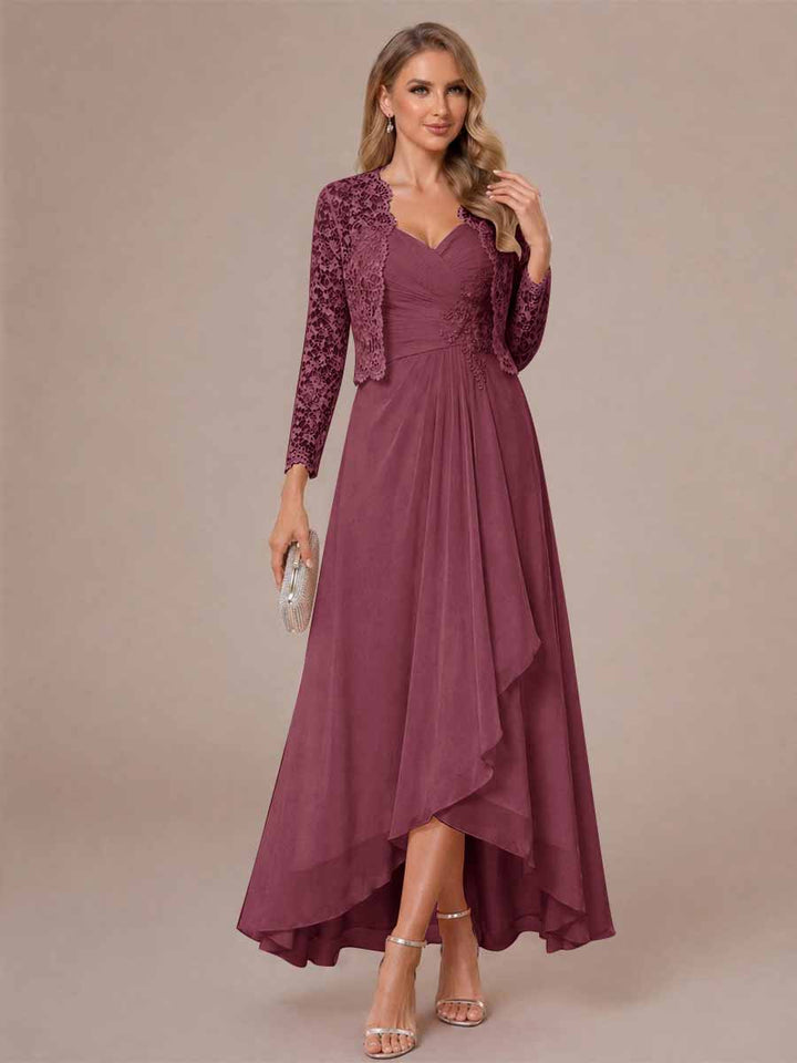 A-Line/Princess Sweetheart Sleeveless Asymmetrical Mother of the Bride Dresses with Appliques &amp; Jacket