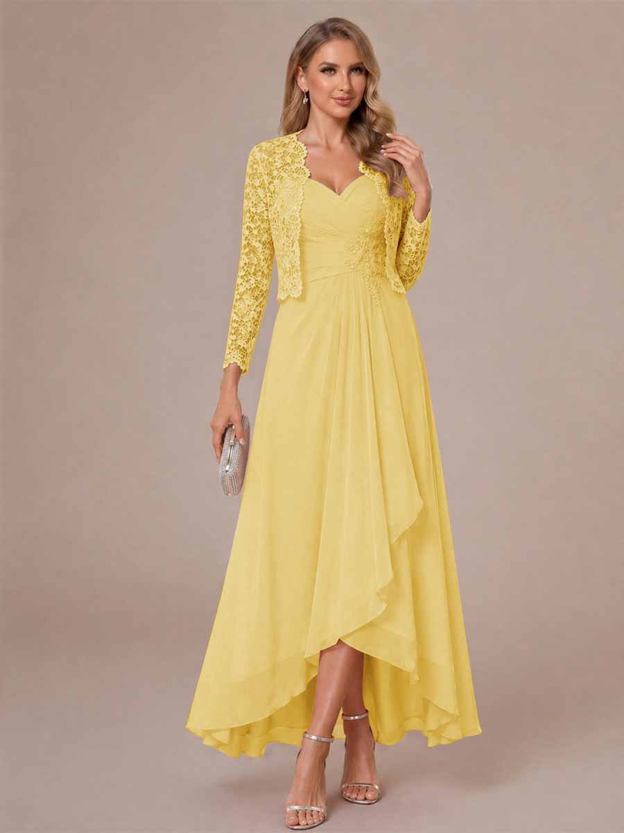 A-Line/Princess Sweetheart Sleeveless Asymmetrical Mother of the Bride Dresses with Appliques &amp; Jacket