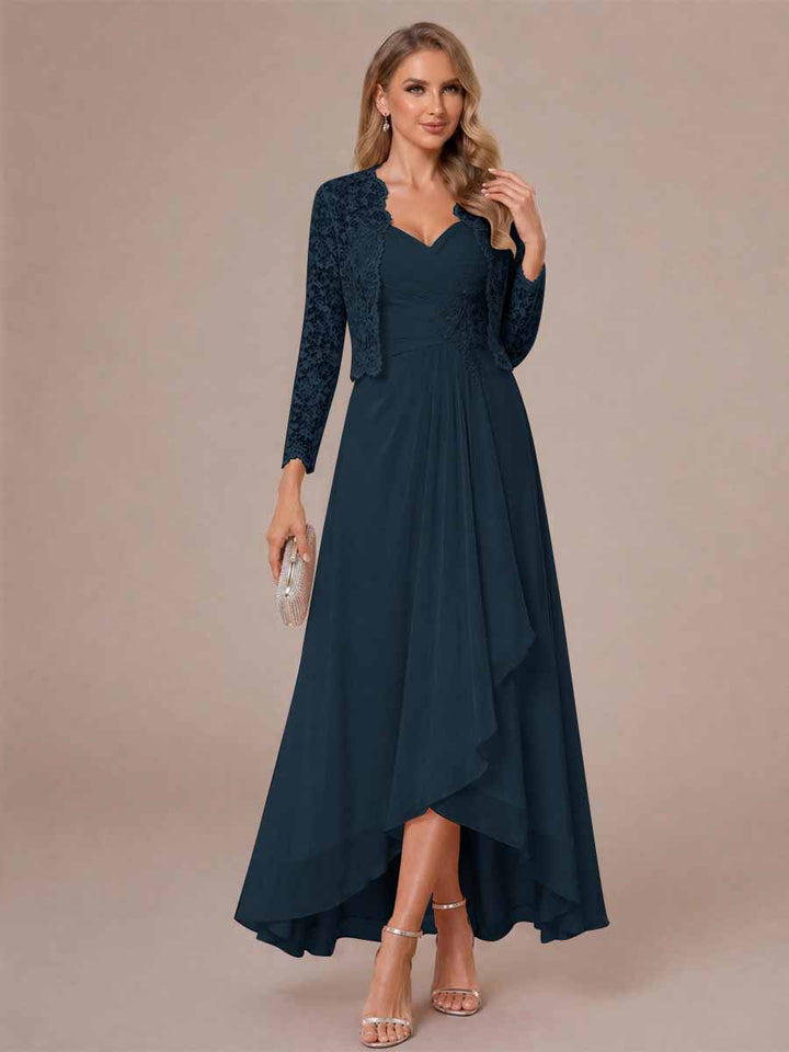 A-Line/Princess Sweetheart Sleeveless Asymmetrical Mother of the Bride Dresses with Appliques &amp; Jacket
