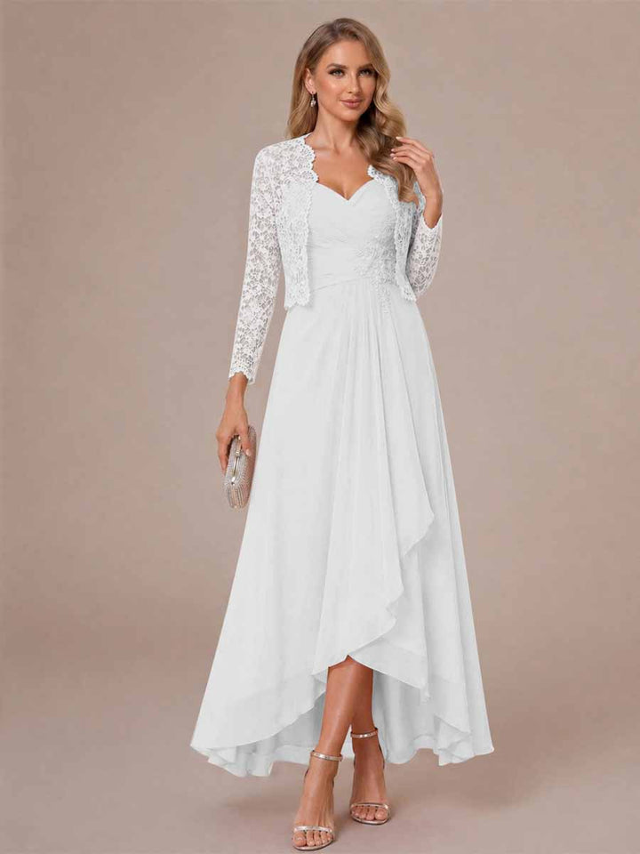 A-Line/Princess Sweetheart Sleeveless Asymmetrical Mother of the Bride Dresses with Appliques &amp; Jacket