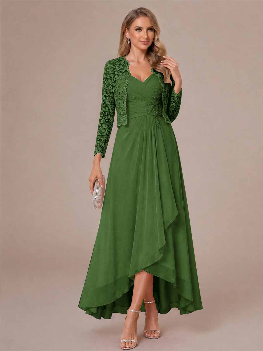 A-Line/Princess Sweetheart Sleeveless Asymmetrical Mother of the Bride Dresses with Appliques &amp; Jacket