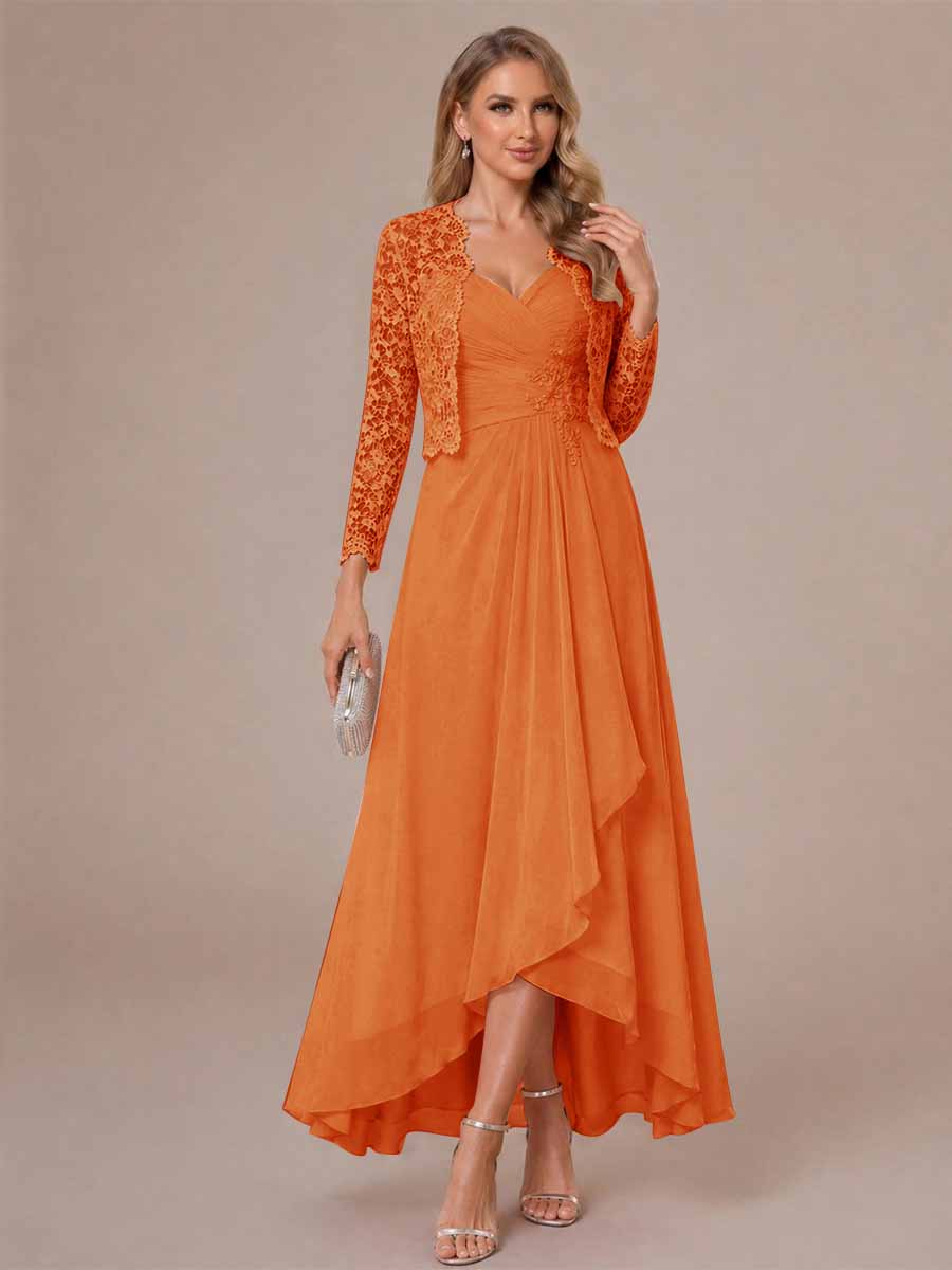 A-Line/Princess Sweetheart Sleeveless Asymmetrical Mother of the Bride Dresses with Appliques &amp; Jacket
