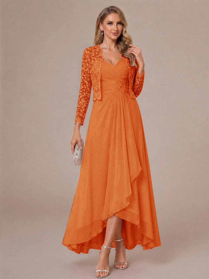 A-Line/Princess Sweetheart Sleeveless Asymmetrical Mother of the Bride Dresses with Appliques &amp; Jacket