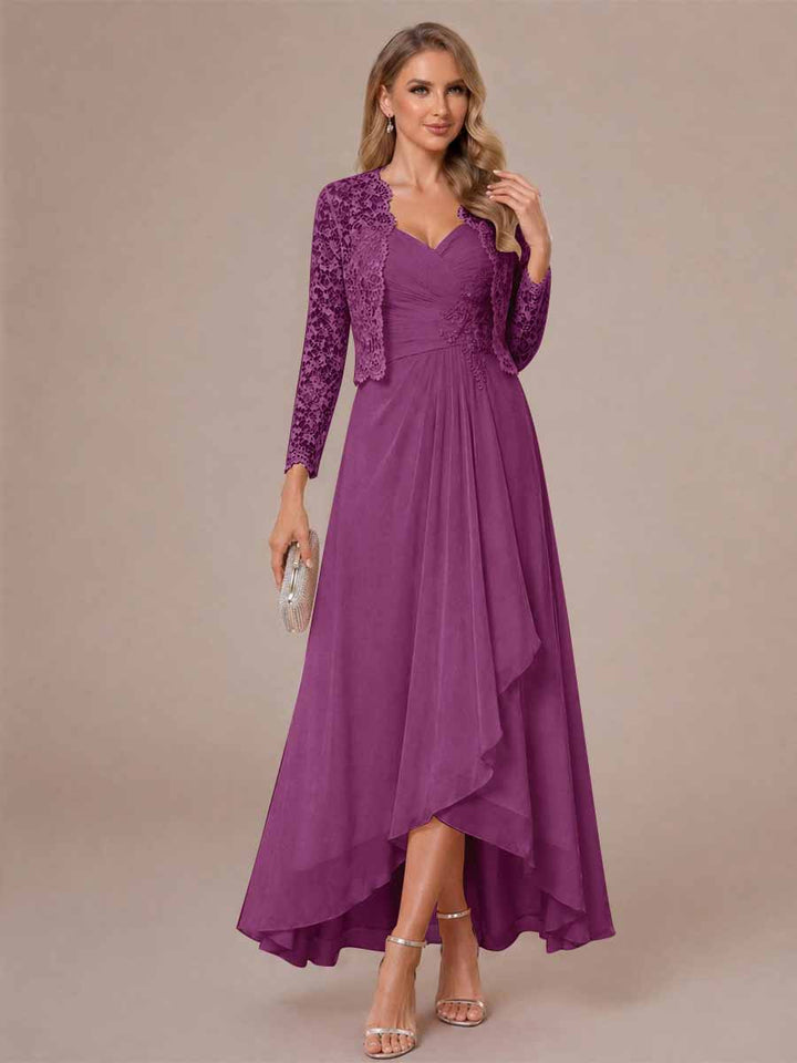 A-Line/Princess Sweetheart Sleeveless Asymmetrical Mother of the Bride Dresses with Appliques &amp; Jacket