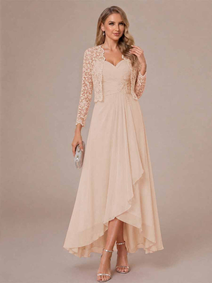 A-Line/Princess Sweetheart Sleeveless Asymmetrical Mother of the Bride Dresses with Appliques &amp; Jacket