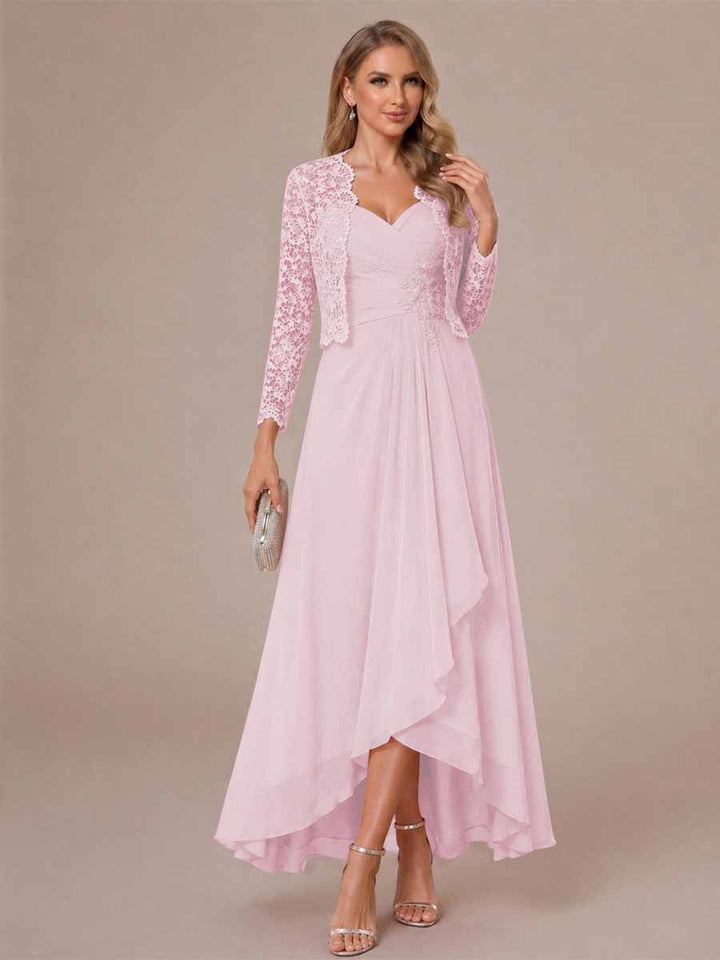 A-Line/Princess Sweetheart Sleeveless Asymmetrical Mother of the Bride Dresses with Appliques &amp; Jacket