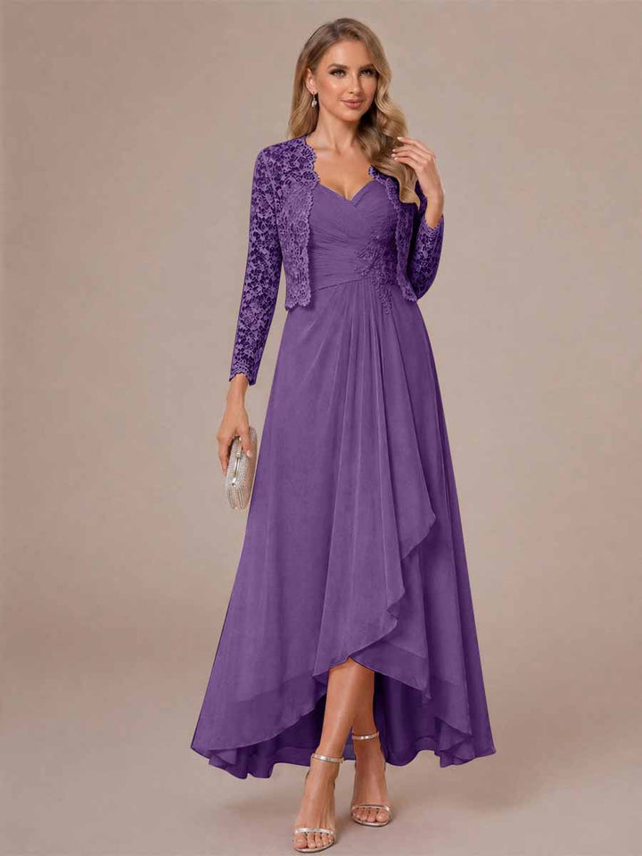 A-Line/Princess Sweetheart Sleeveless Asymmetrical Mother of the Bride Dresses with Appliques &amp; Jacket