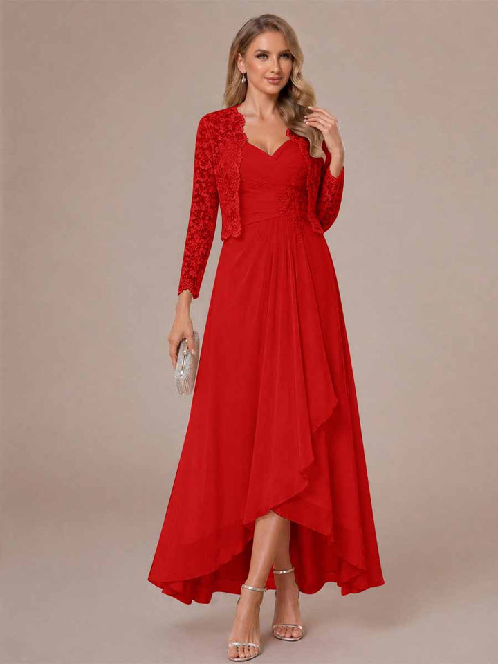 A-Line/Princess Sweetheart Sleeveless Asymmetrical Mother of the Bride Dresses with Appliques &amp; Jacket