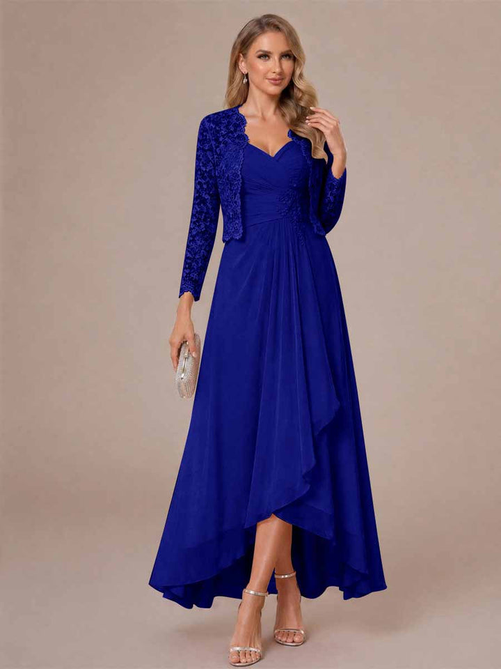 A-Line/Princess Sweetheart Sleeveless Asymmetrical Mother of the Bride Dresses with Appliques &amp; Jacket