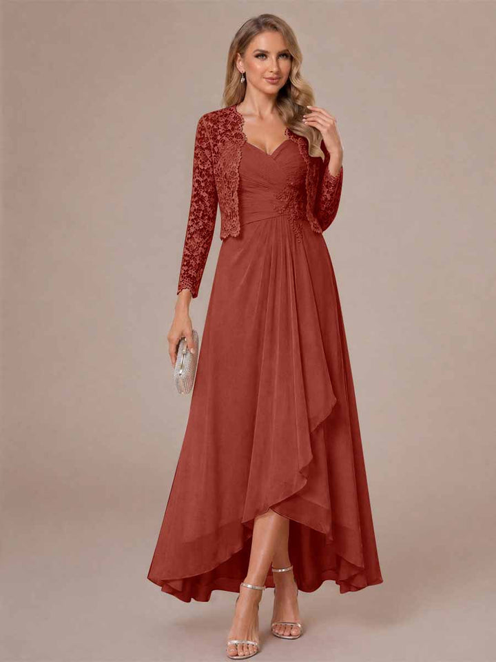 A-Line/Princess Sweetheart Sleeveless Asymmetrical Mother of the Bride Dresses with Appliques &amp; Jacket