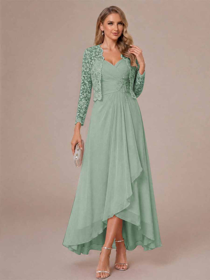 A-Line/Princess Sweetheart Sleeveless Asymmetrical Mother of the Bride Dresses with Appliques &amp; Jacket