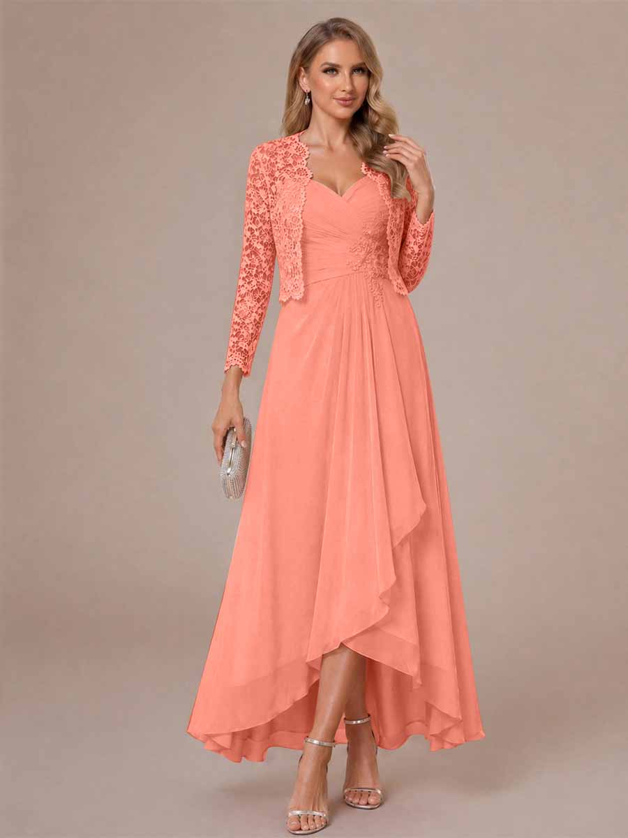 A-Line/Princess Sweetheart Sleeveless Asymmetrical Mother of the Bride Dresses with Appliques &amp; Jacket