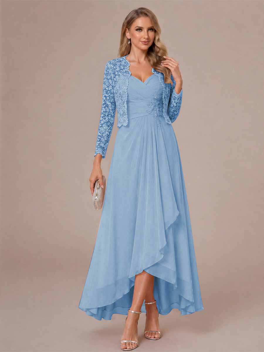 A-Line/Princess Sweetheart Sleeveless Asymmetrical Mother of the Bride Dresses with Appliques &amp; Jacket